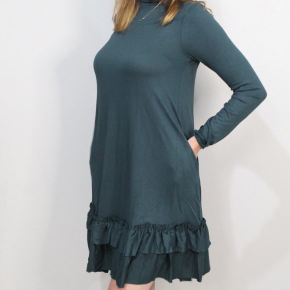 'Keepin' it Cozy' Short Ruffle Hunter Green Dress - Picture 5 of 5